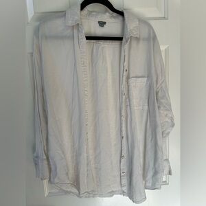Aerie Cotton Blend Casual White Button-Up Shirt